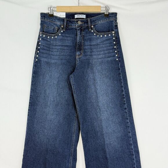 Nine West Wide Leg Jean Size 6 Dark Wash Decorative Studs High Rise Stretch - Picture 10 of 16
